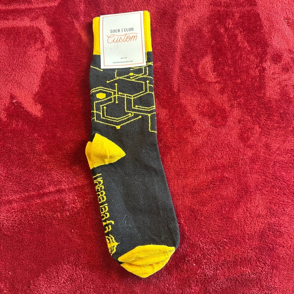 Sock Club Custom Cybereason Crew Socks Black Yellow Geometric Circuit Tech NWT